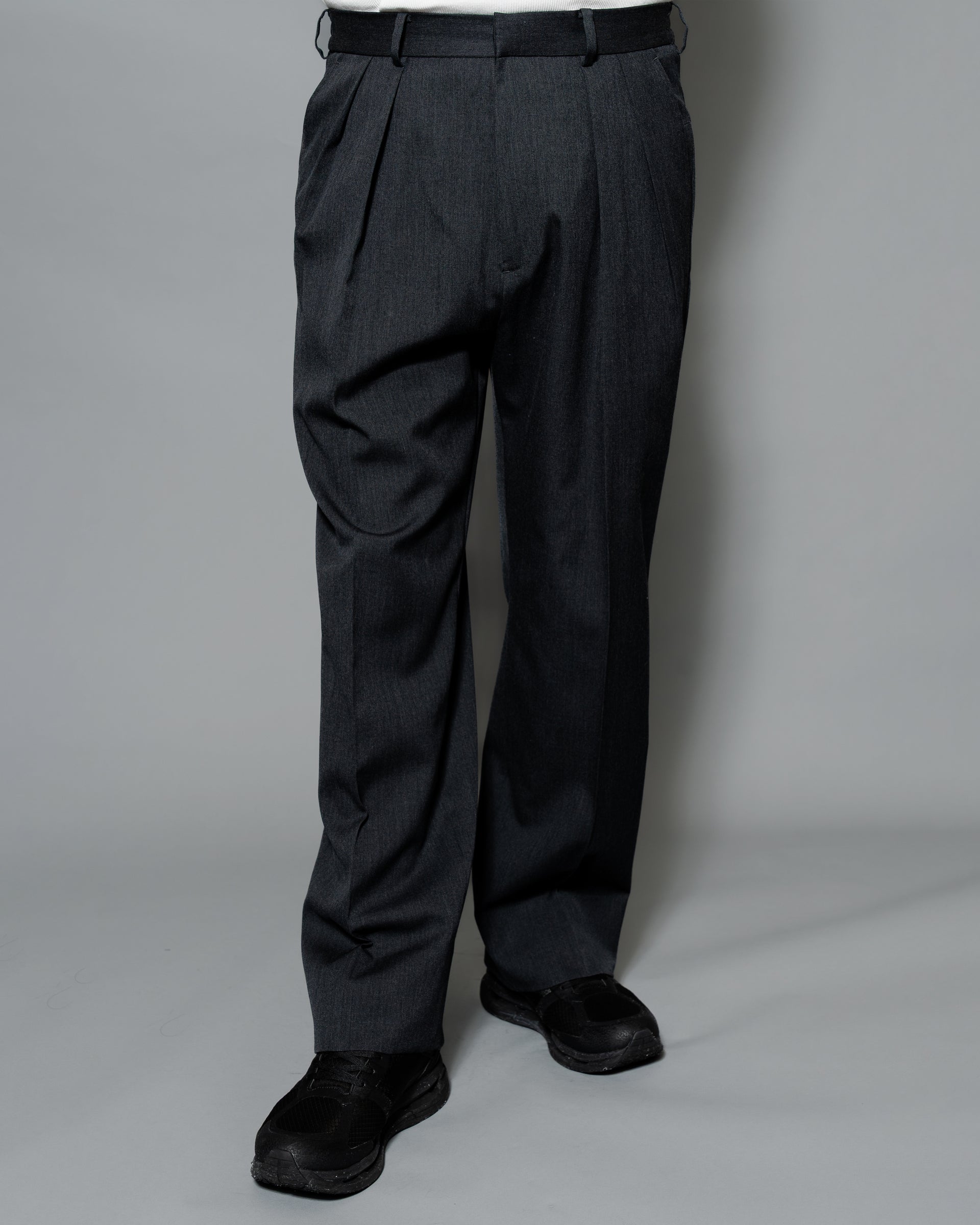 WOOL TWILL WIDE TAPERED TROUSERS