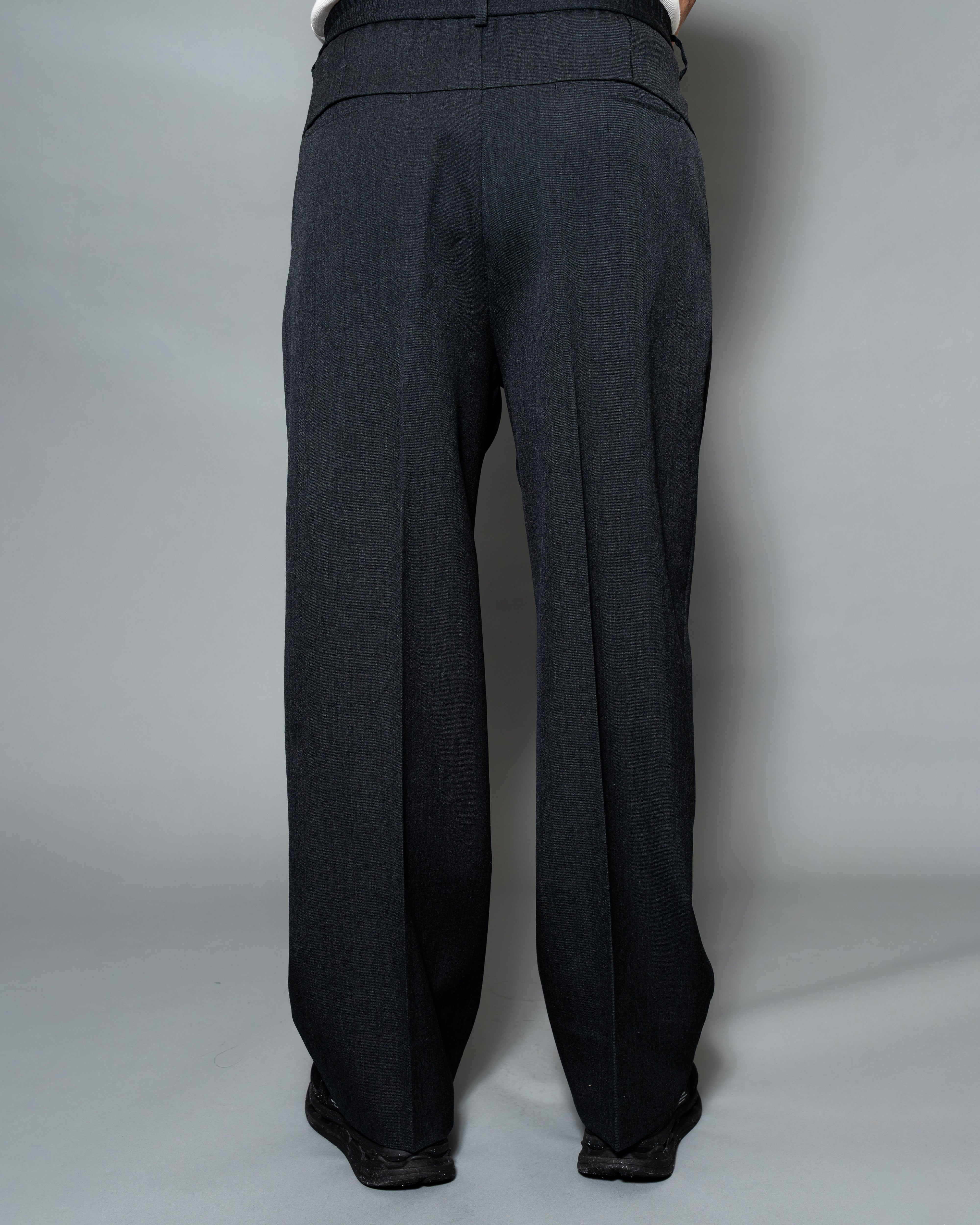 WOOL TWILL WIDE TAPERED TROUSERS